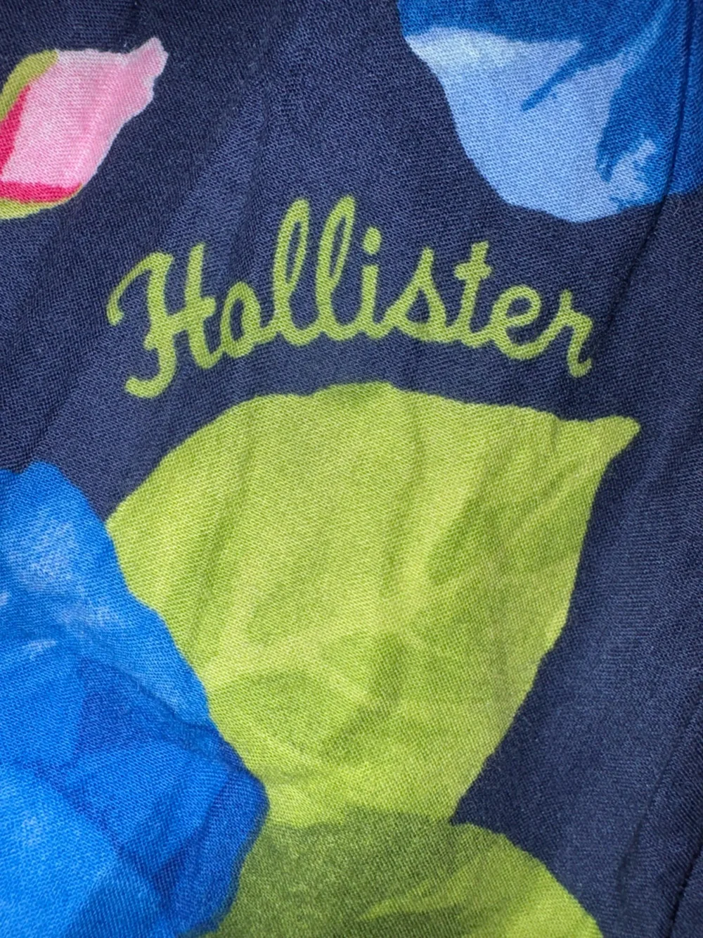 Hollister Floral Mini Skirt Medium Blue Pink Stretch Waist Lined